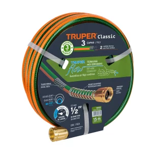 MANGUERA 1/2" REFORZADA 3 CAPAS 15 M CONEXIONES DE METAL